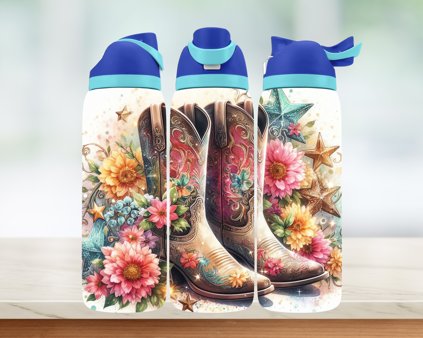 Bouteille style Owala - Bottes fleurs