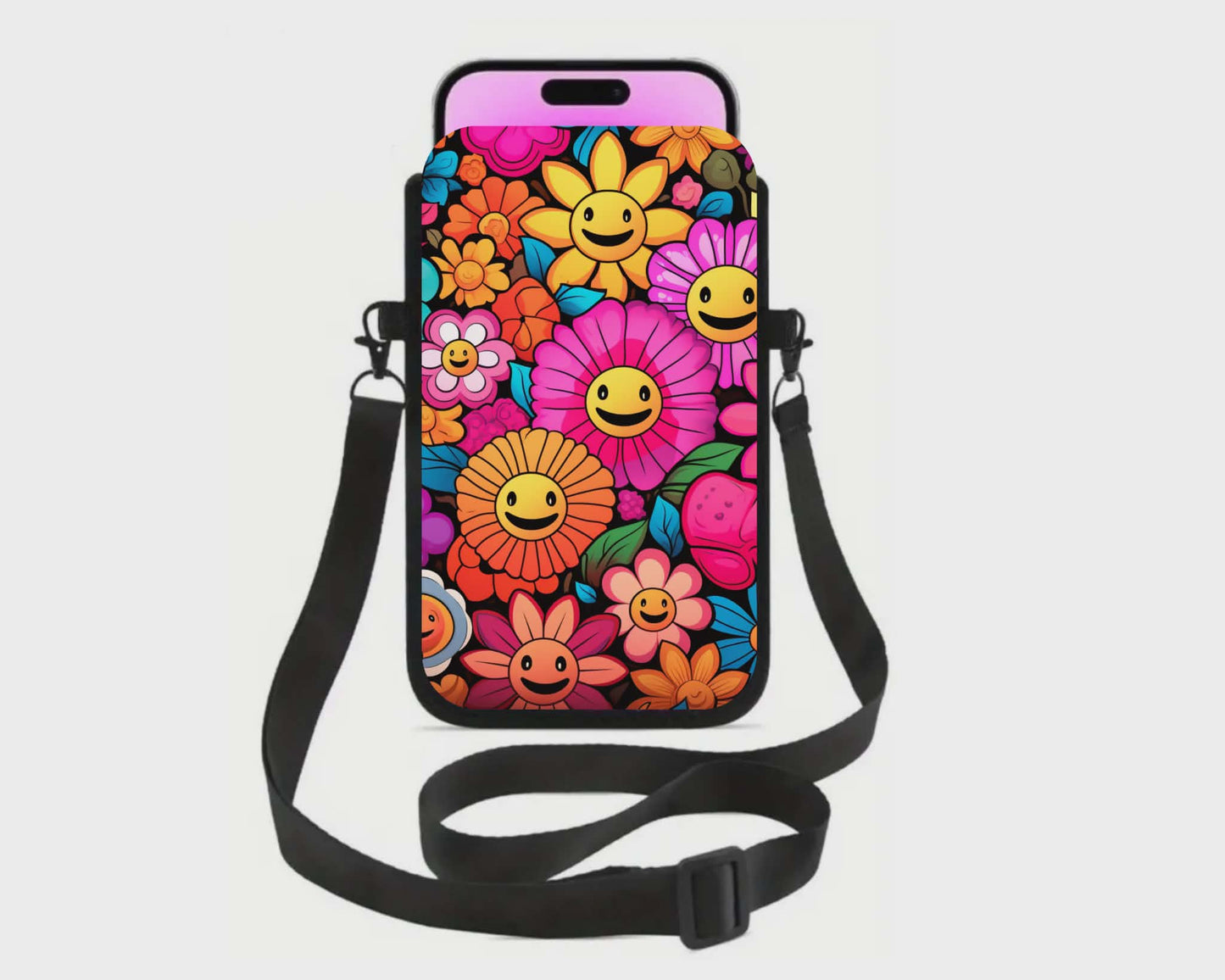 📱 Sac à cellulaire sublimé – Fleurs sourires