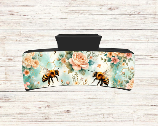 Pince à cheveux - Abeille et fleurs