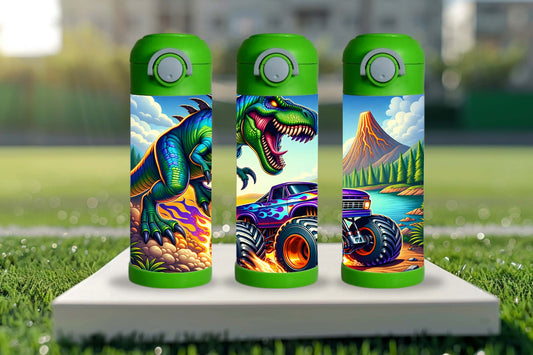 Bouteille enfant 12 oz - Dino et monster truck