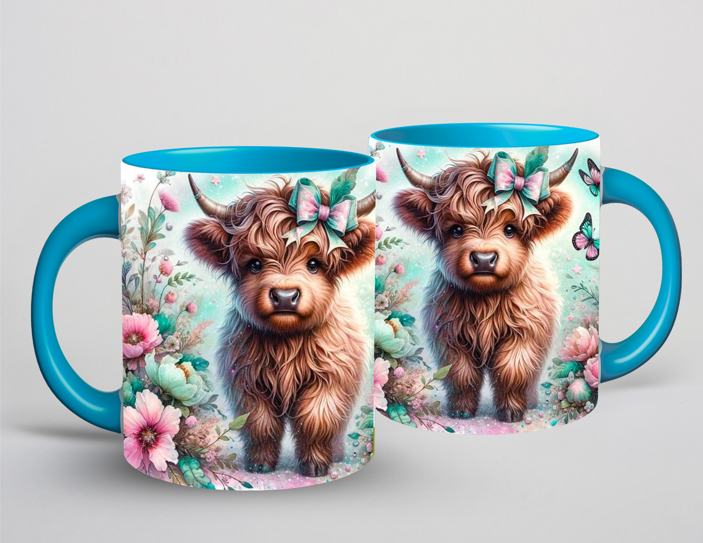 Tasse bleu - Vaches fleurs