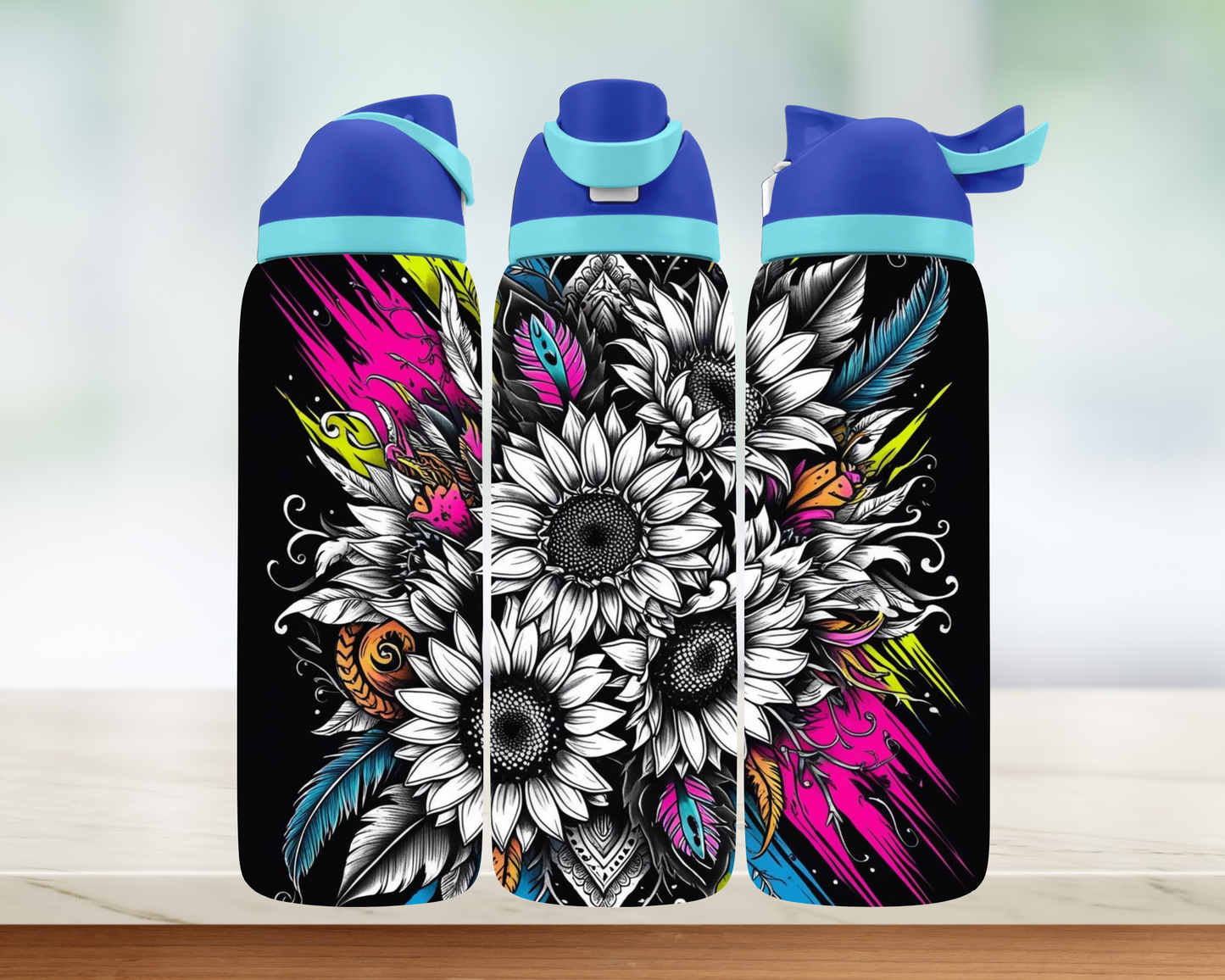 Bouteille style Owala - Fleurs splash coloré