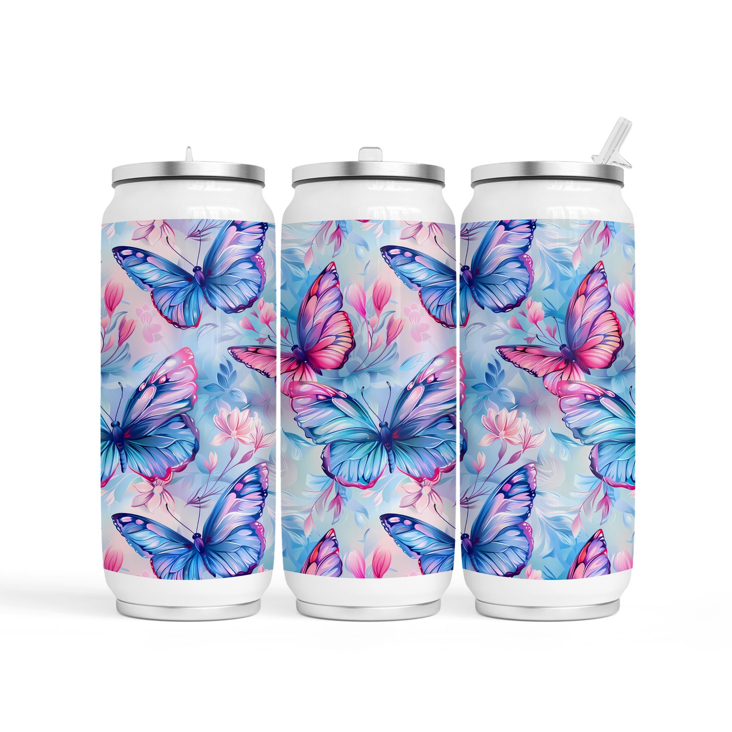 🥤 Can Cola 17 oz - Papillon rose et bleu