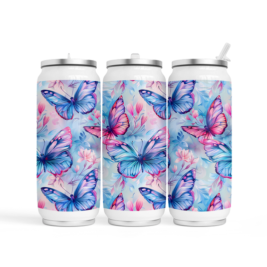 🥤 Can Cola 17 oz - Papillon rose et bleu