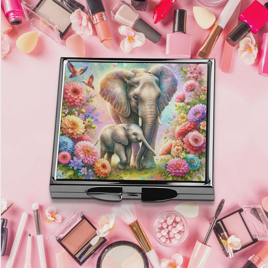 Miroir de poche - Éléphants et fleurs