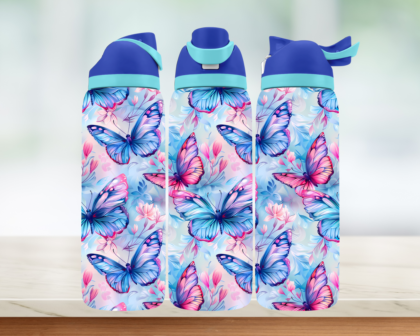 Bouteille style Owala - Papillons rose & bleu