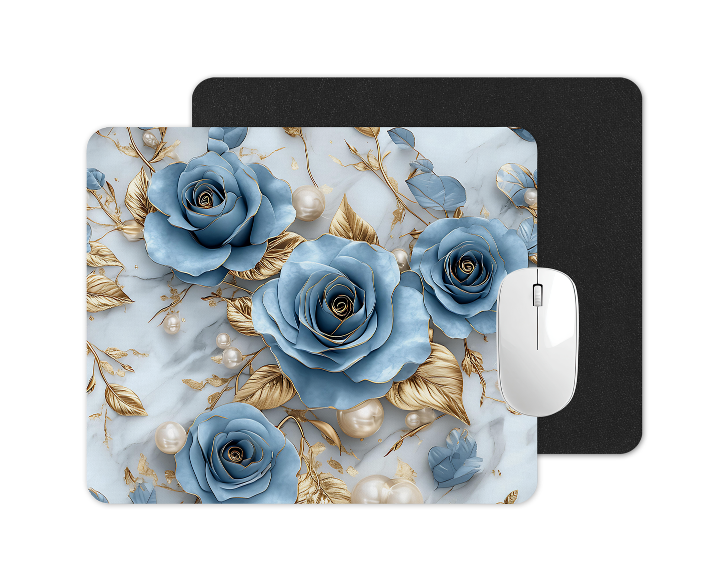 Tapis de souris - Fleurs bleu et or