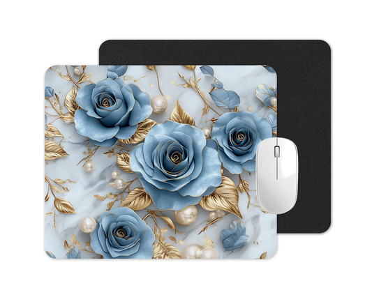 Tapis de souris - Fleurs bleu et or