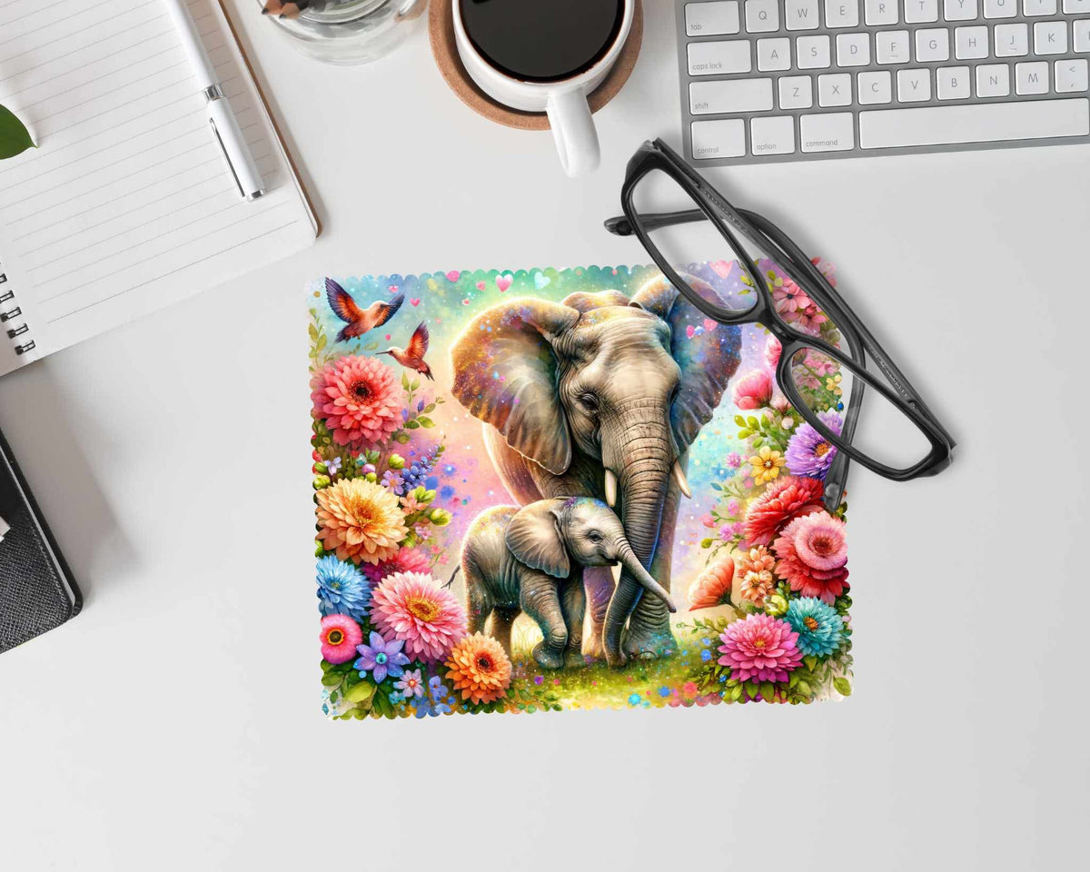 Linge à lunette - Éléphant et fleurs