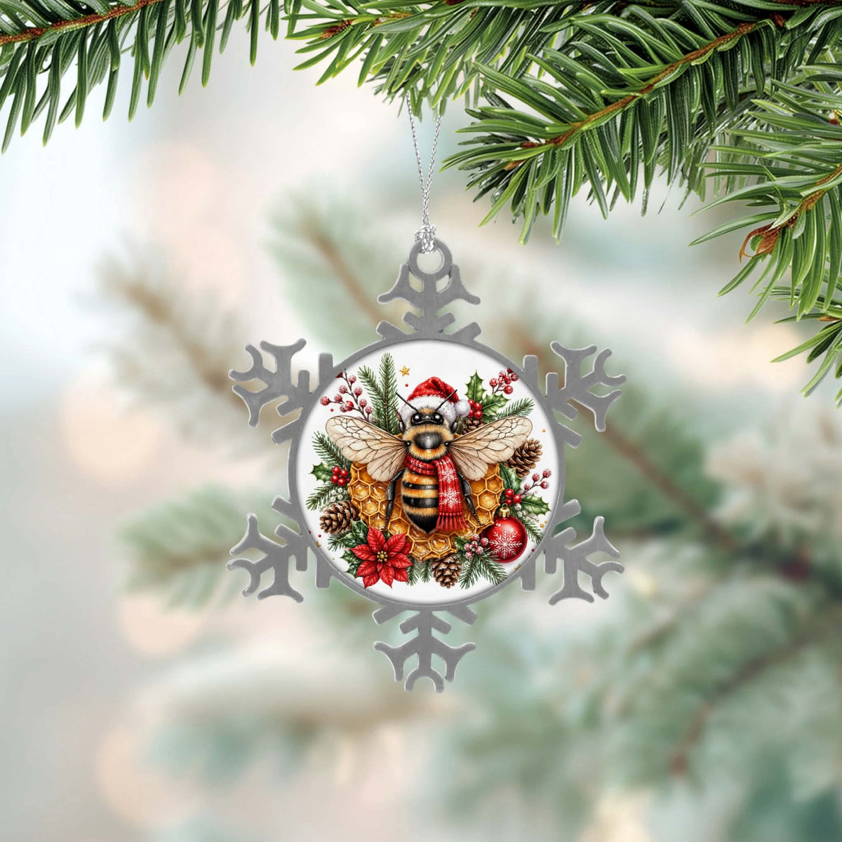 ❄️ Boule de Noël flocon – Abeille d'hiver