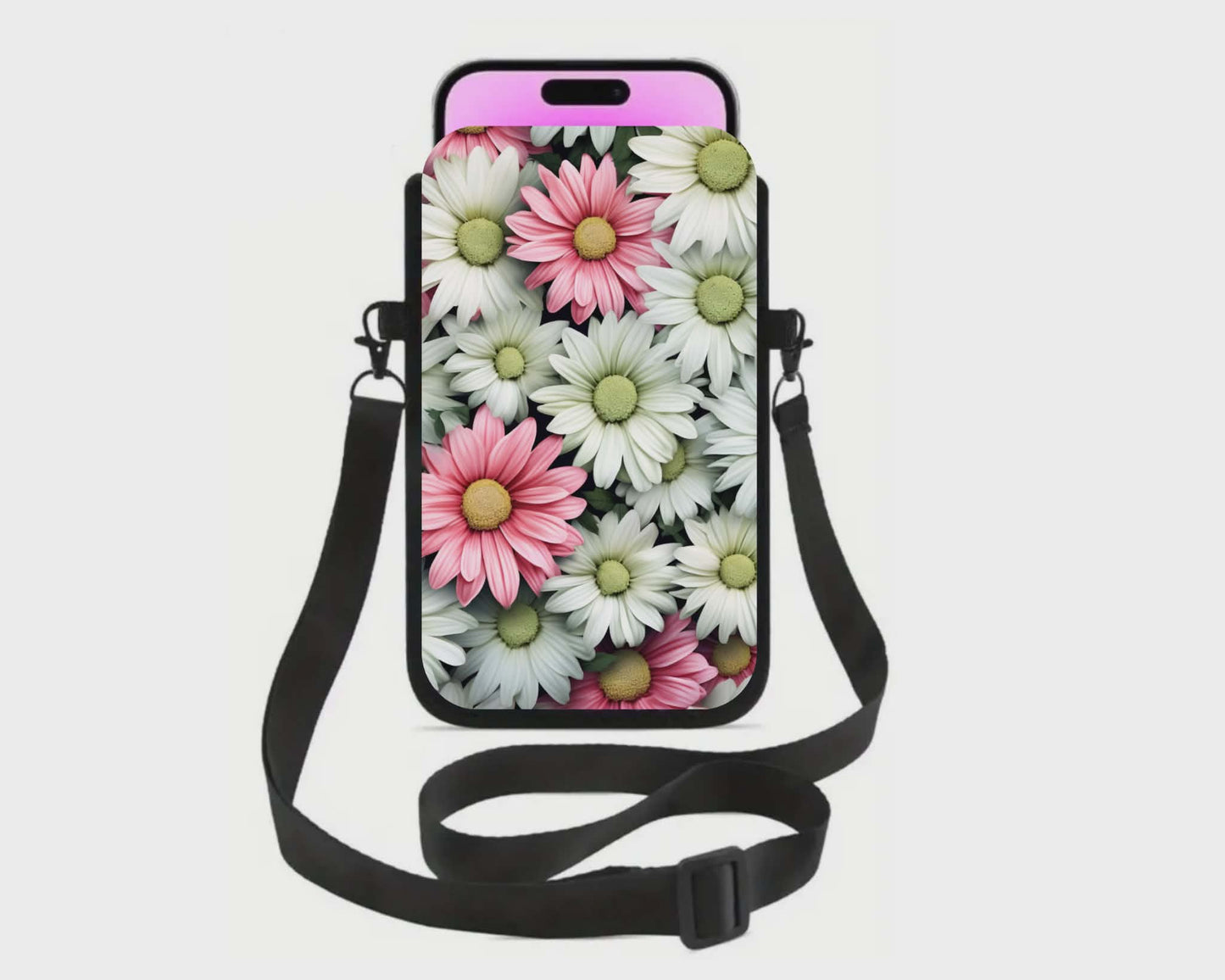 📱 Sac à cellulaire sublimé – Fleur rose et blanc
