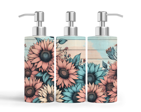 Pompe à savon - Fleurs roses et bleu