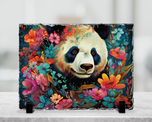Plaque en ardoise sublimé - Panda fleur