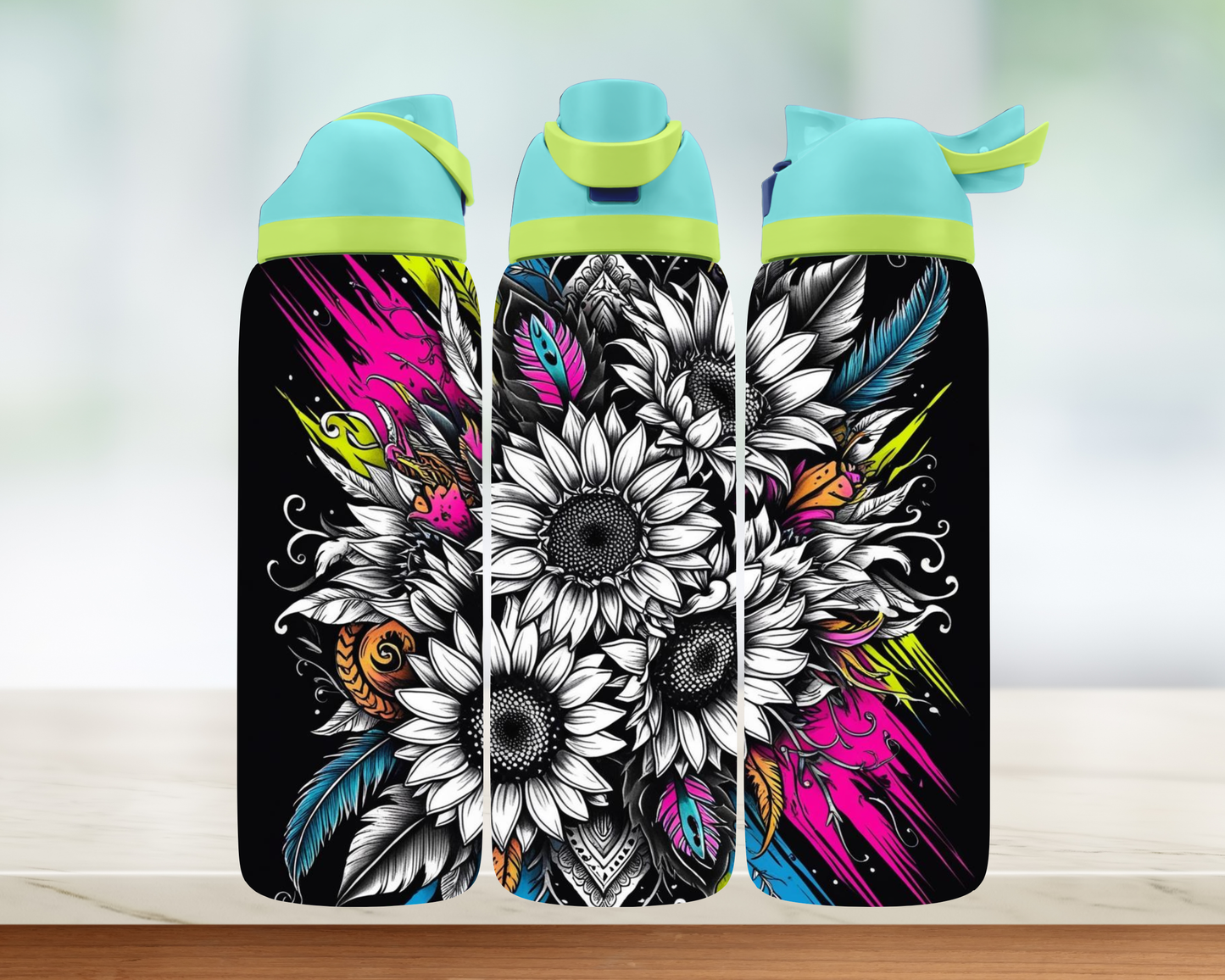 Bouteille style Owala - Fleurs splash coloré