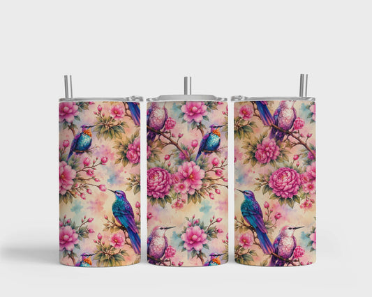 Tumbler isotherme 12 oz - Colibris et fleurs