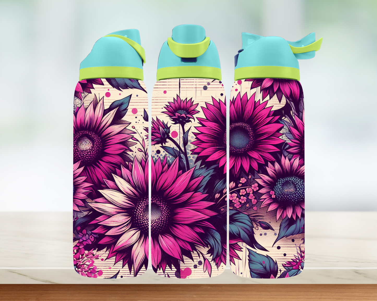 Bouteille style Owala - Fleurs Roses