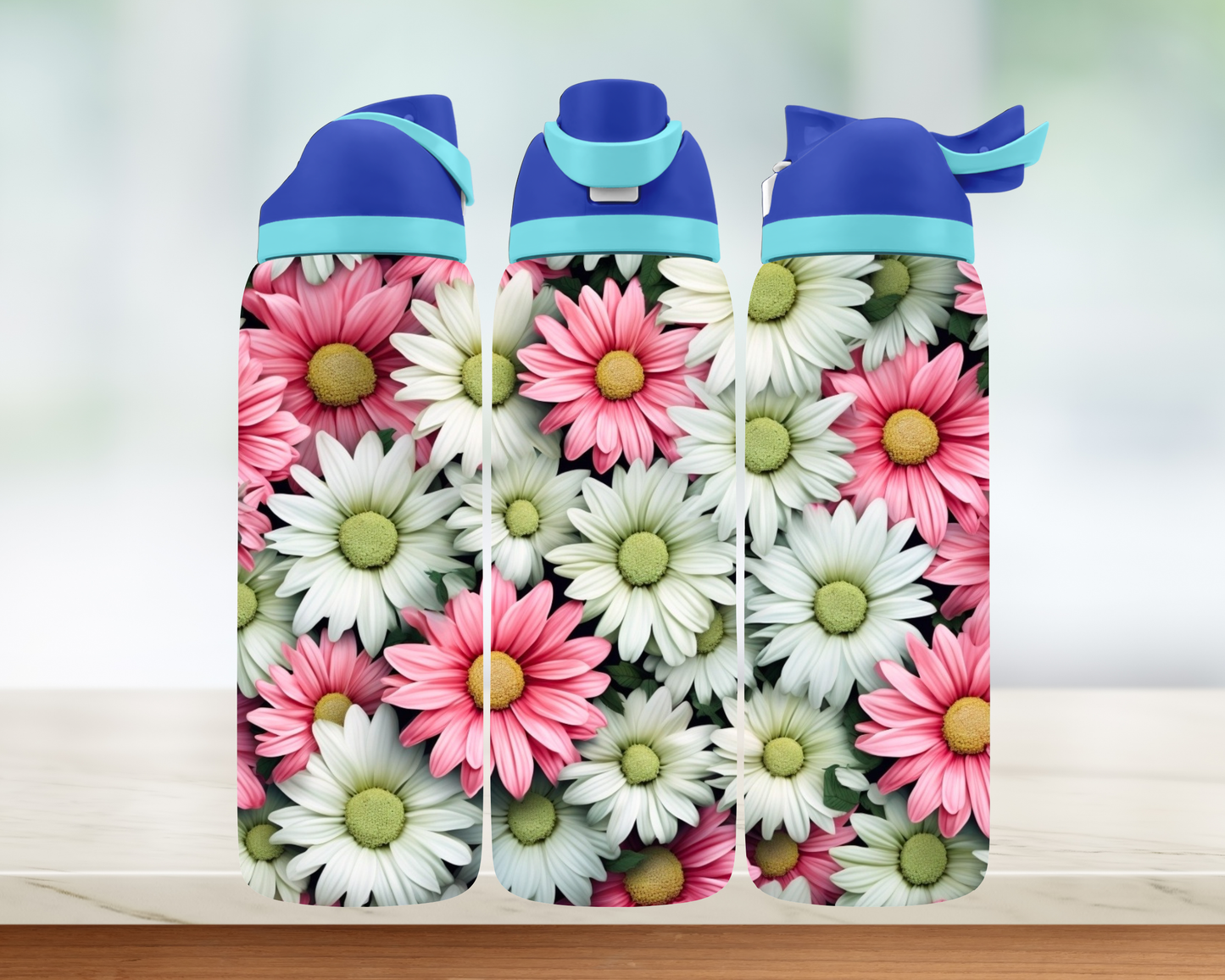 Bouteille style Owala - Fleurs blancs et roses