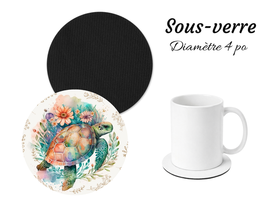 Sous-verre - Tortues fleurs