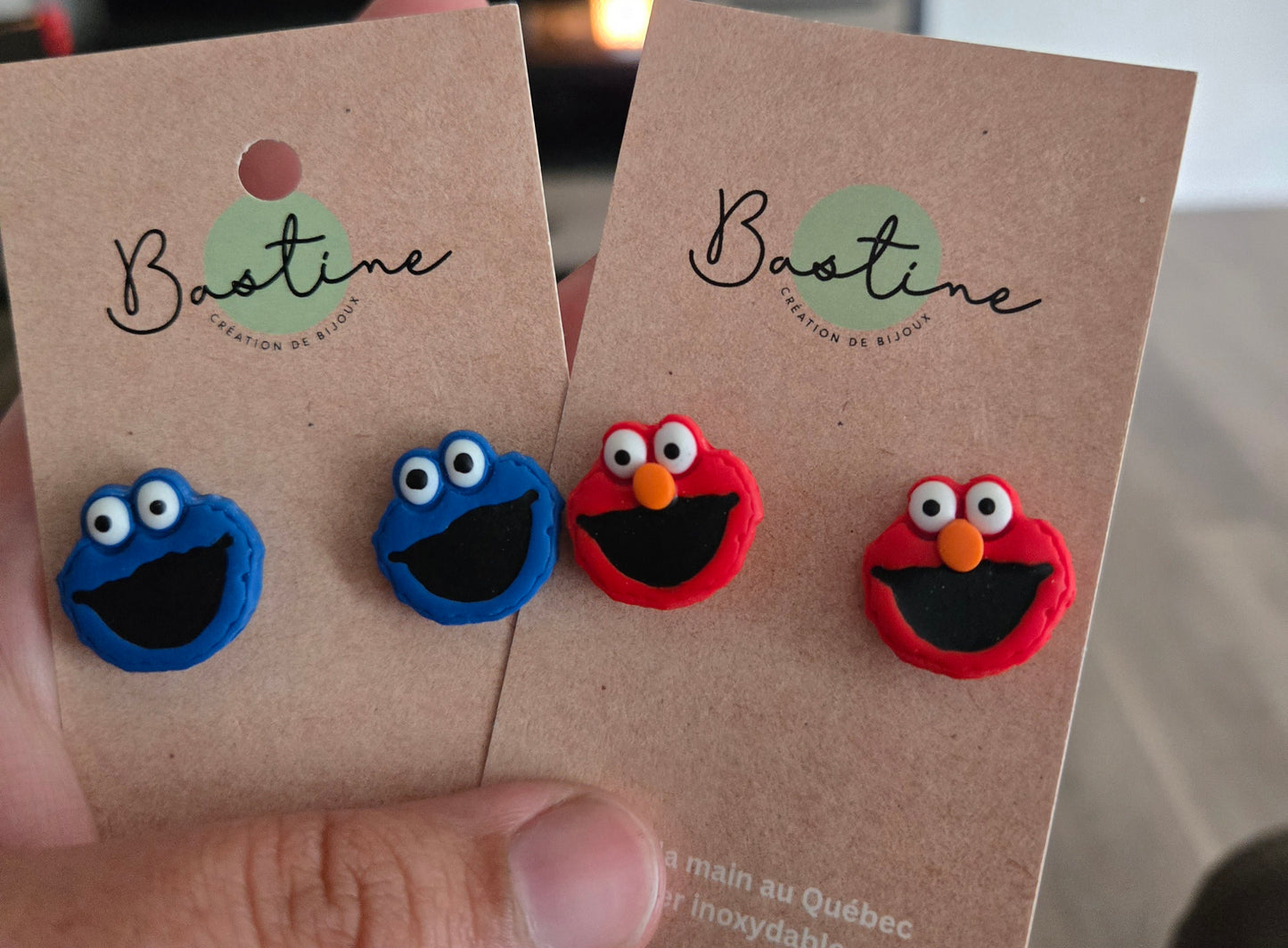 Bleu/rouge - Boucles d'oreilles studs en argile polymère acier inoxydable hypoallergène