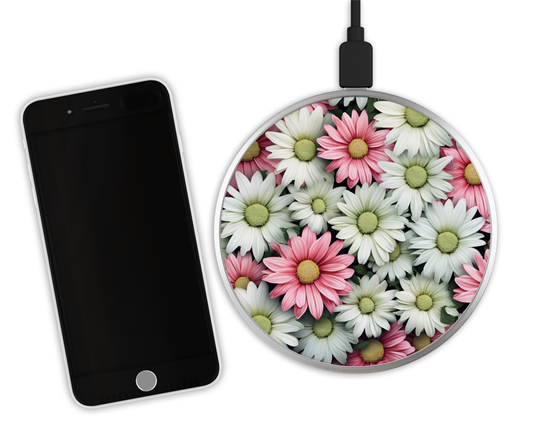 Chargeur sans fil - Fleurs roses & blanches