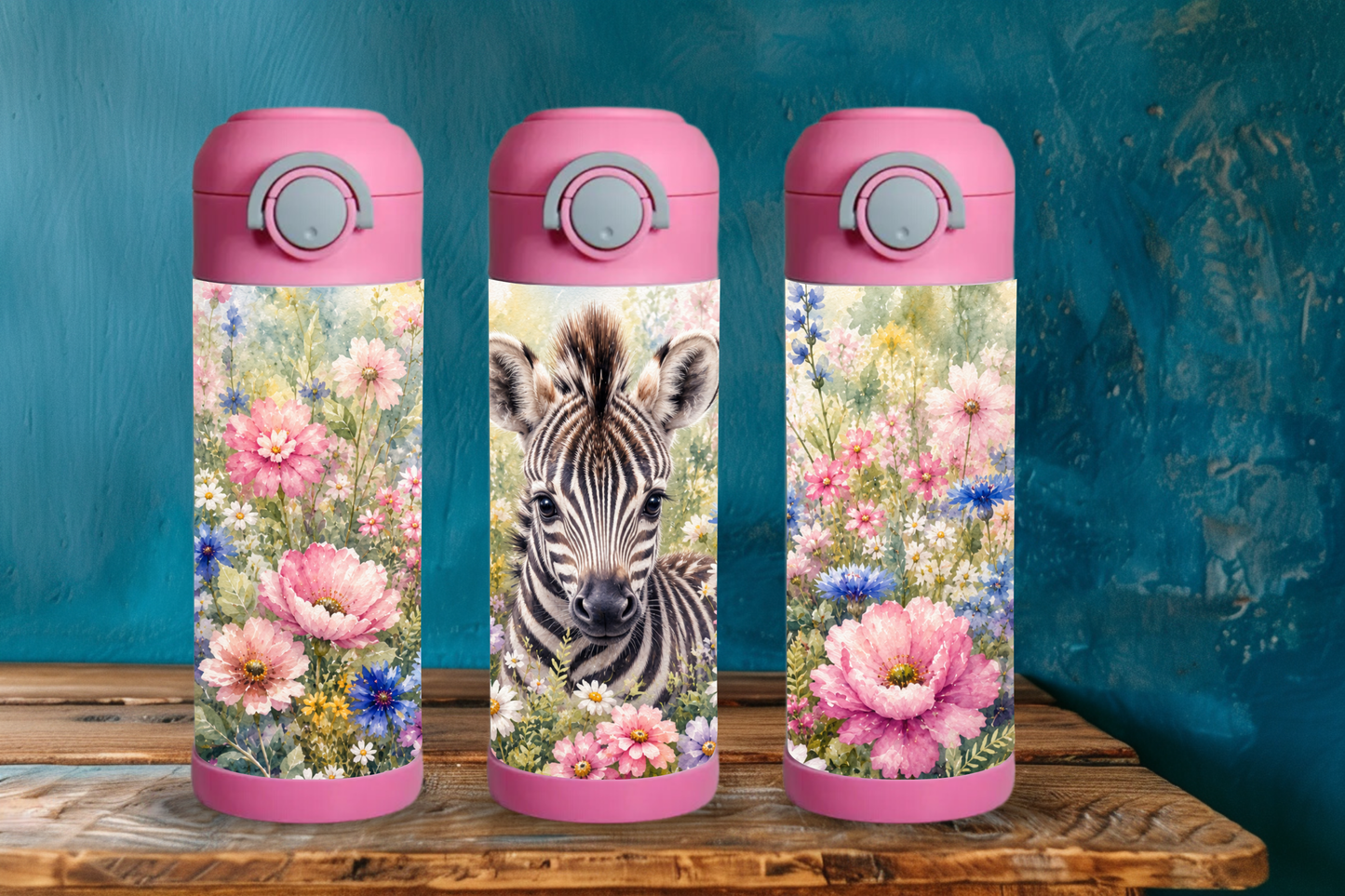 Bouteille enfant 12 oz - Zèbre fleurs
