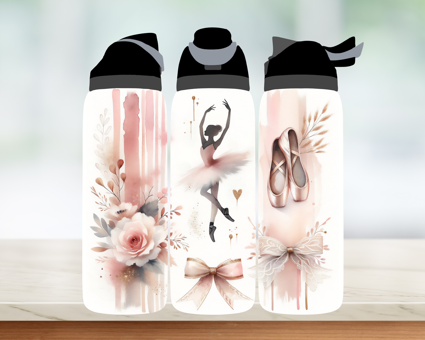 Bouteille style Owala - Danse et fleurs roses