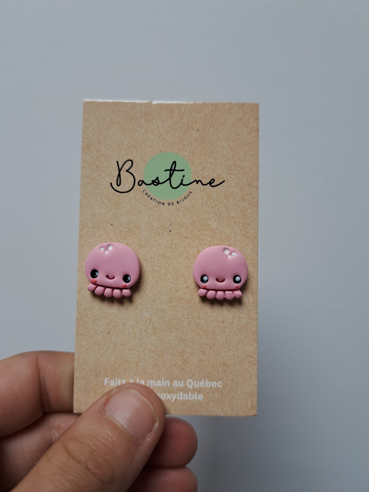 Pieuvre - Boucles d'oreilles studs en argile polymère acier inoxydable hypoallergène