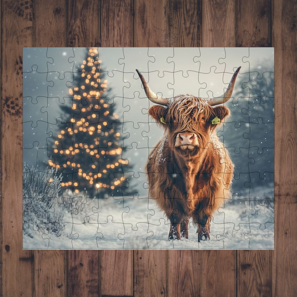 🧩 Casse-tête sublimé - Vache&Sapin lumière
