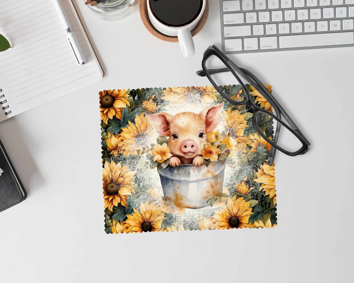 Linge à lunette - Petit cochon et tournesols