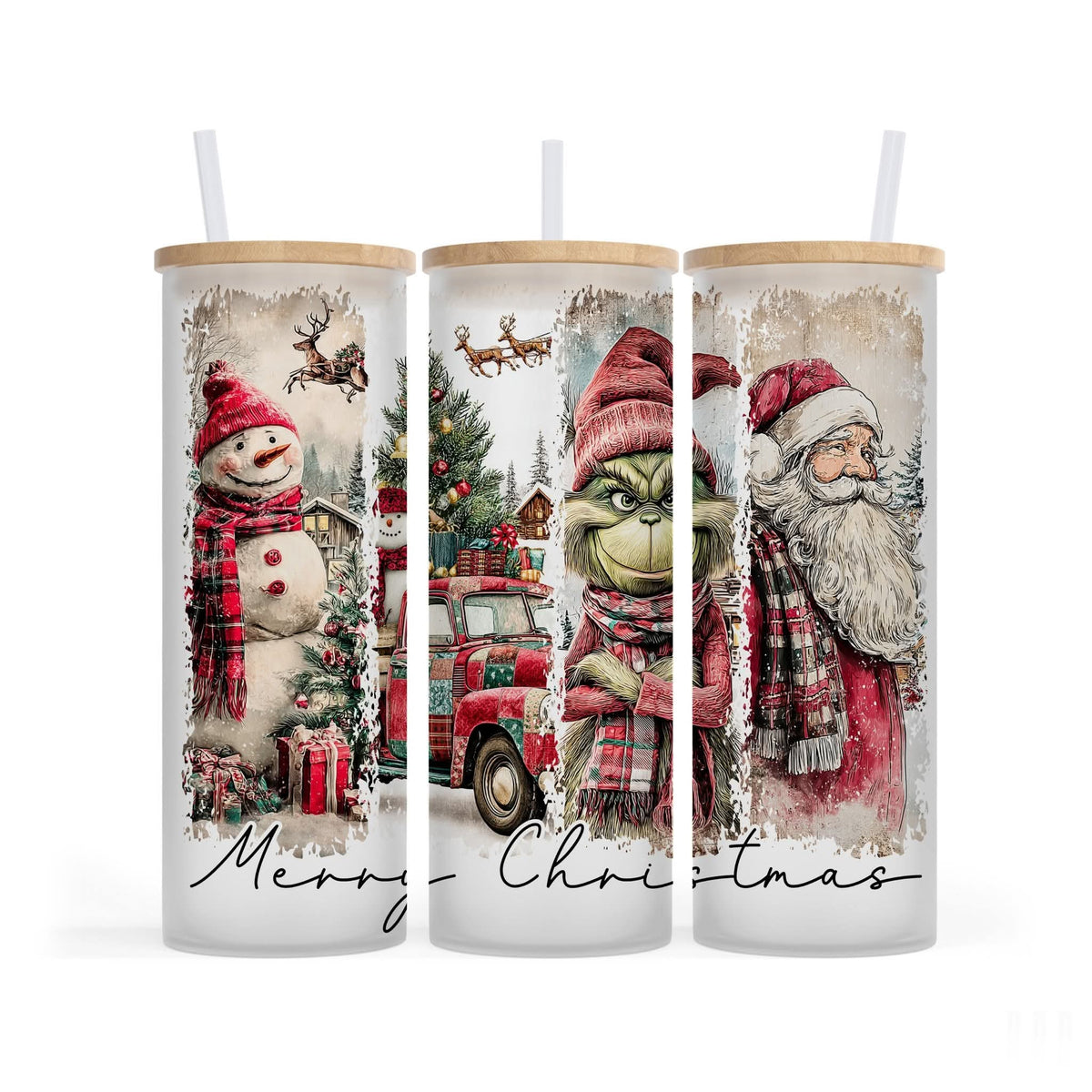 Verre givré 25 oz - Père Noël et Personnage vert