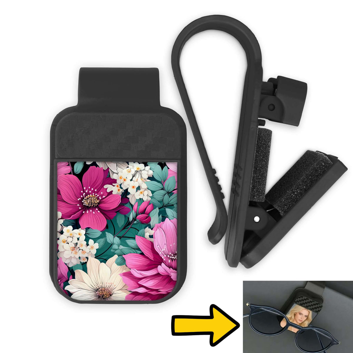Porte-lunette pour voiture - Fleurs roses blanches et bleues