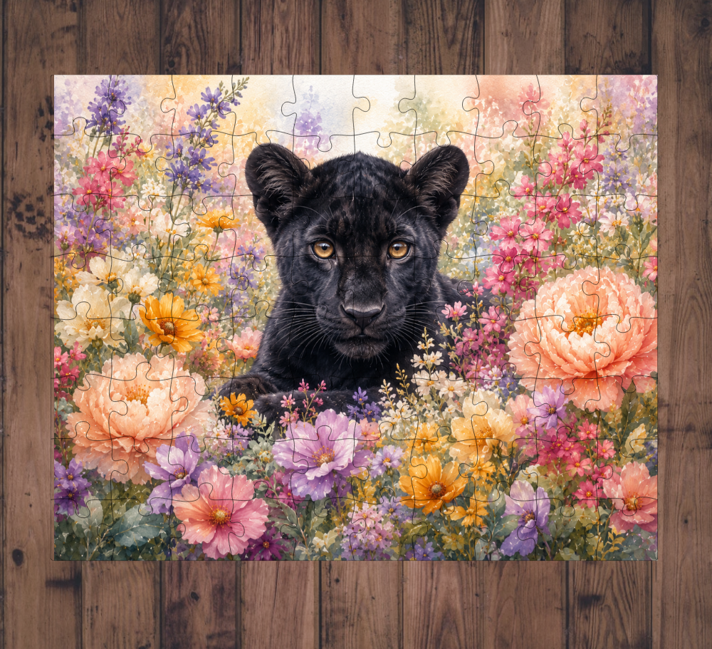 🧩 Casse-tête sublimé - Panthère & Fleurs