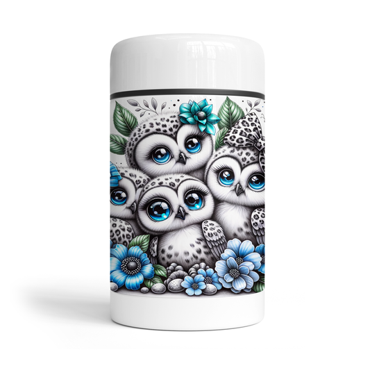 Thermos repas - Hibou, fleurs bleus
