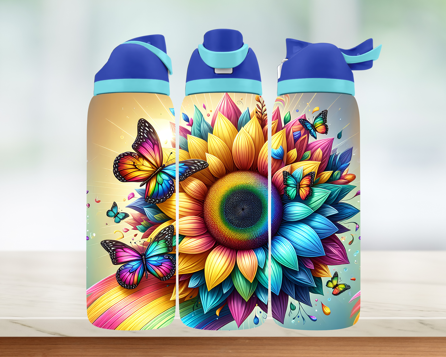 Bouteille style Owala - Fleurs et papillons