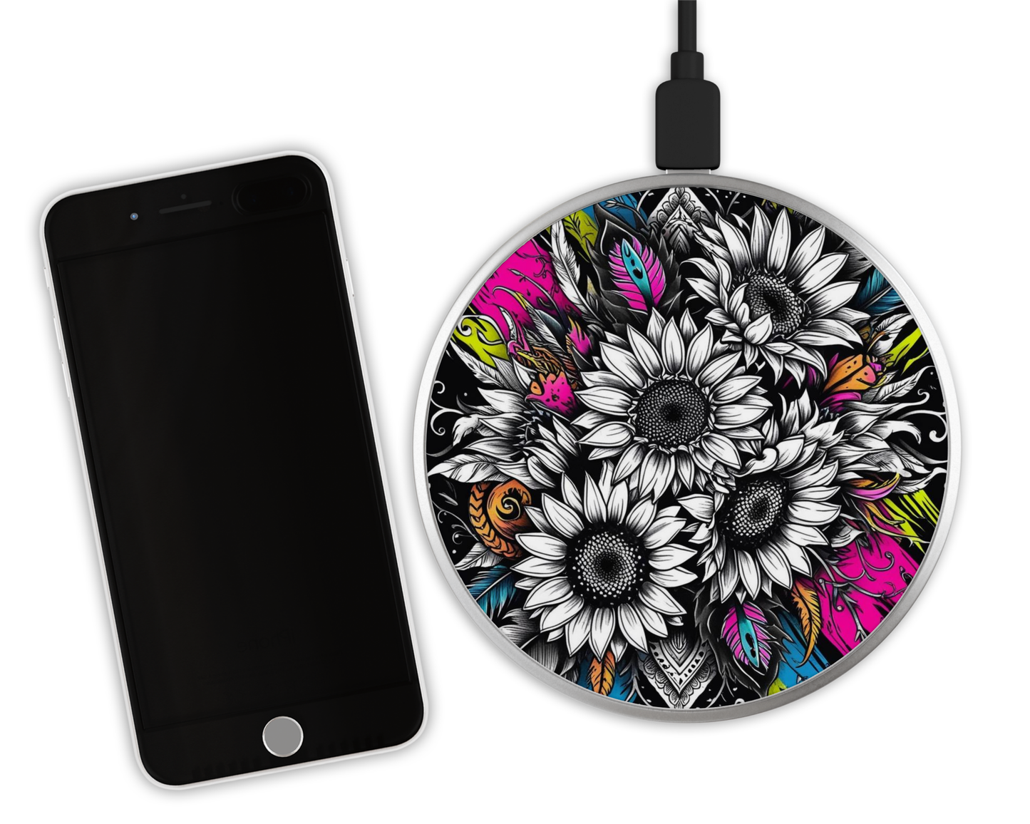 Chargeur sans fil - Fleur fond coloré