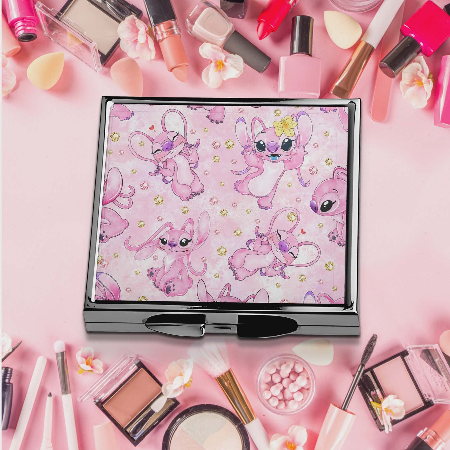 Miroir de poche -personnage rose