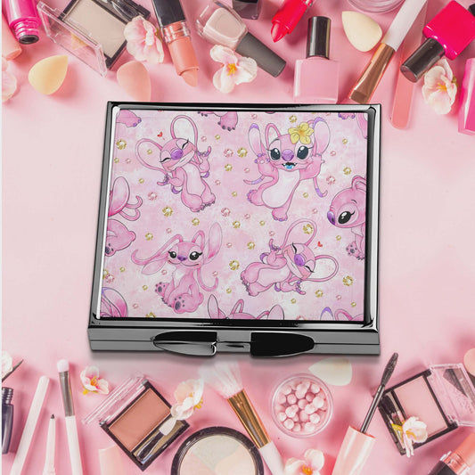 Miroir de poche -personnage rose