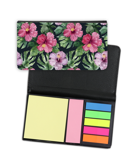 Étui post-it - Fleurs roses et vert