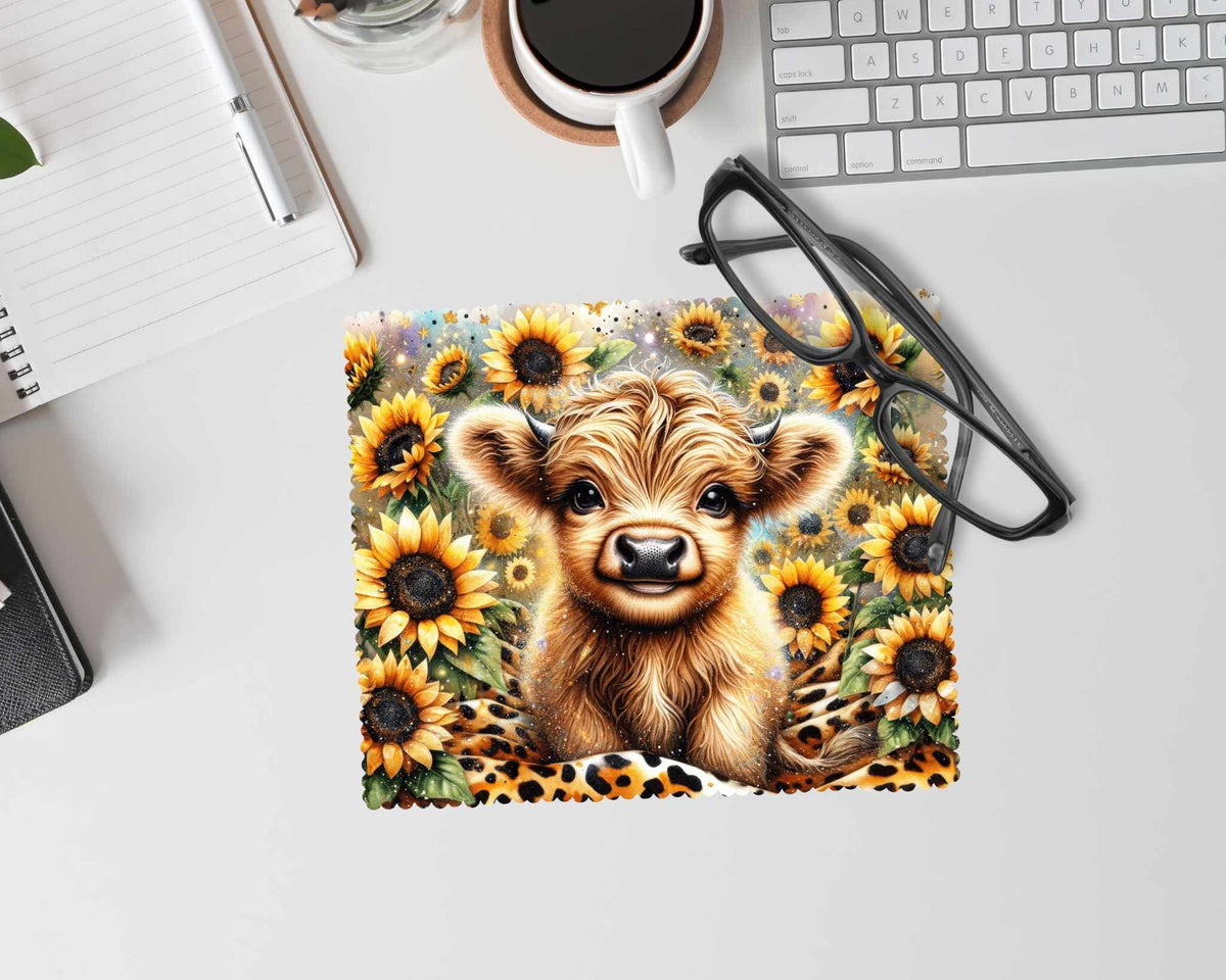 Linge à lunette - Petite vache highland et tournesols