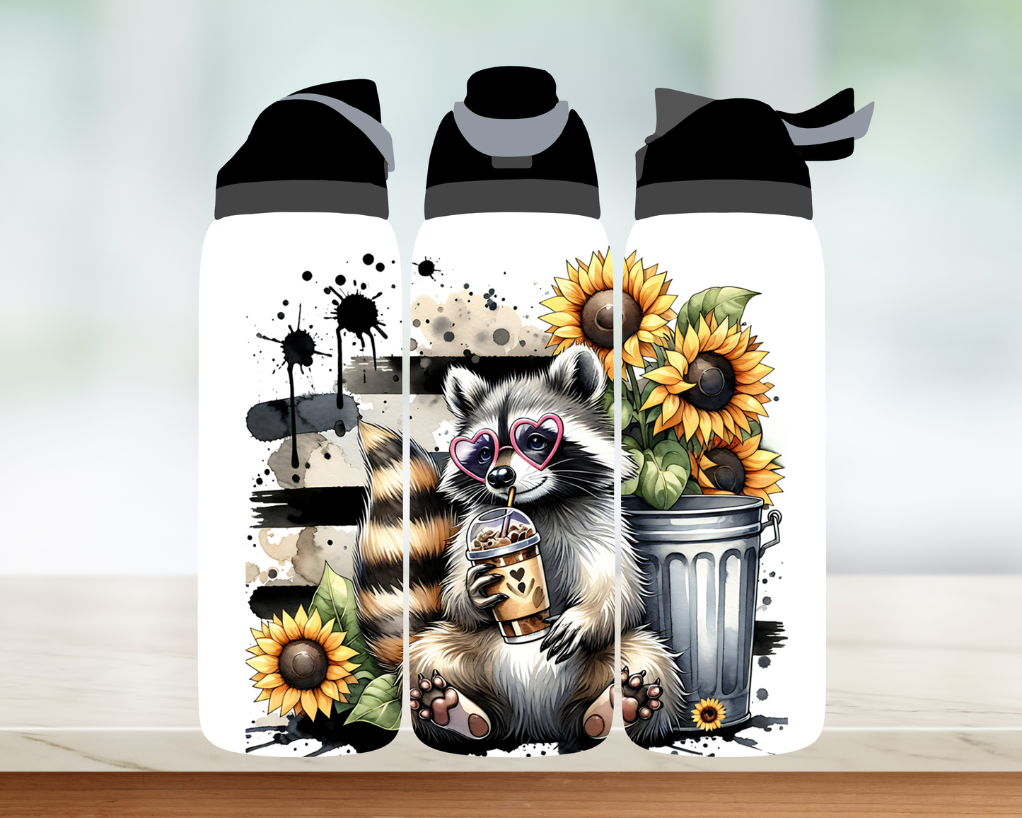 Bouteille style Owala 32 oz - Ratons et fleurs