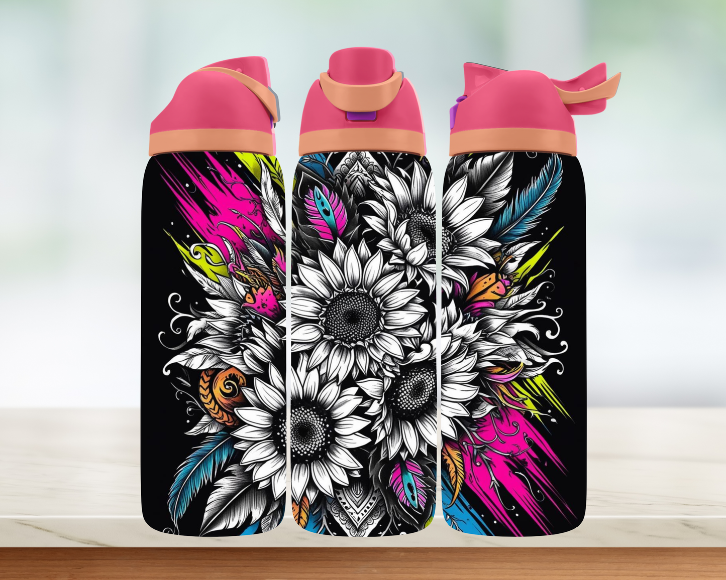 Bouteille style Owala - Fleurs splash coloré