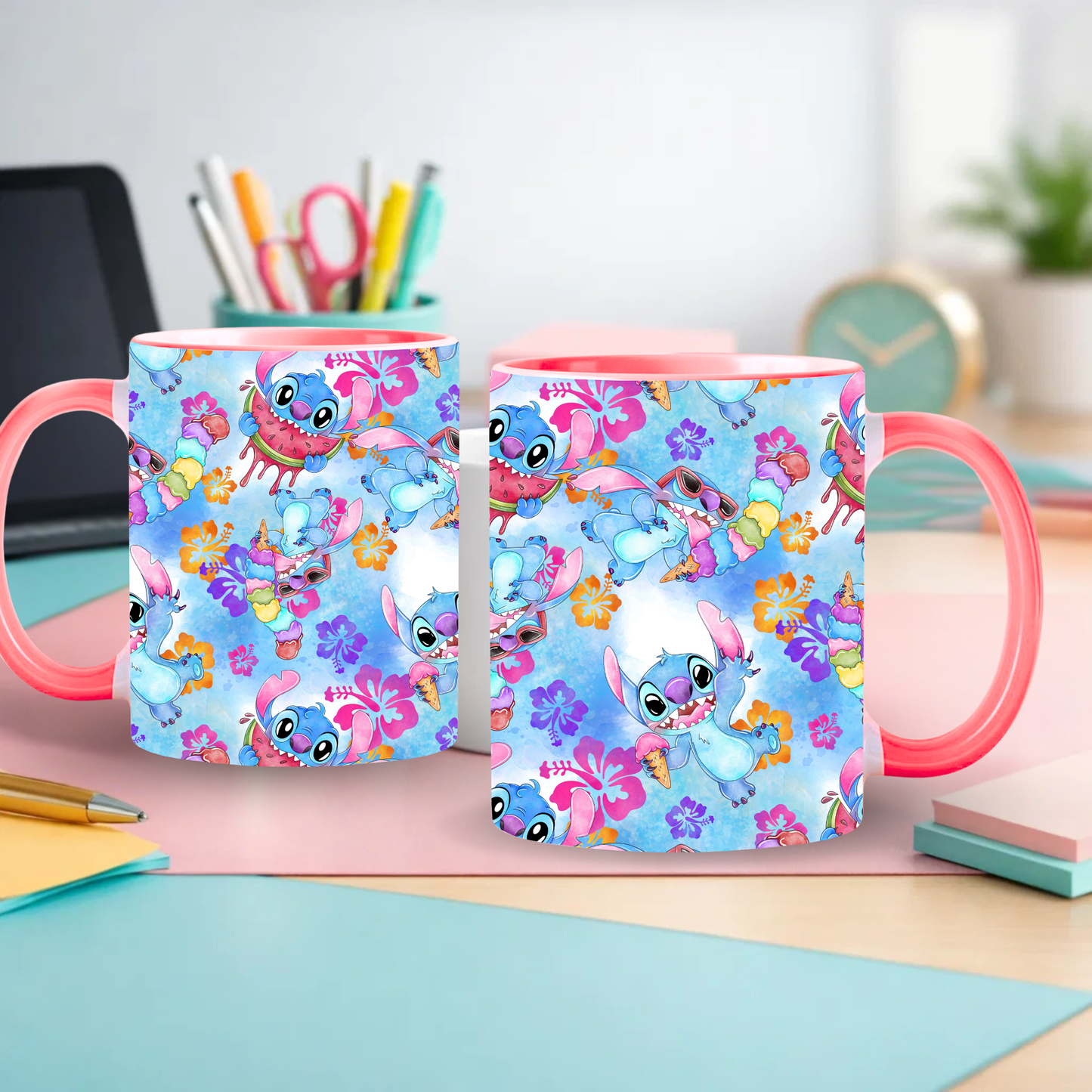 Tasse rose - Alien melon et fleurs
