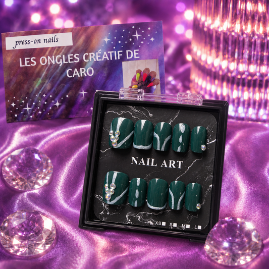 Ensemble de 24 ongles press-on réutilisables - vert&brillant