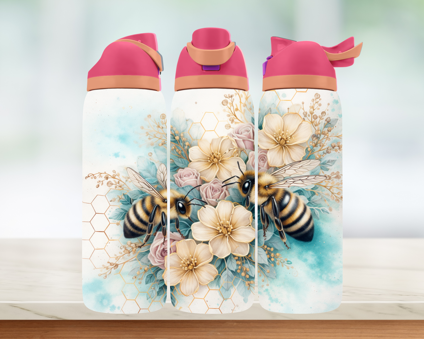 Bouteille style Owala - Abeilles et fleurs