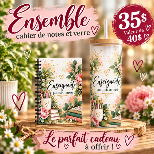 Ensemble verre givré & cahier - Pour une enseignante passionnée
