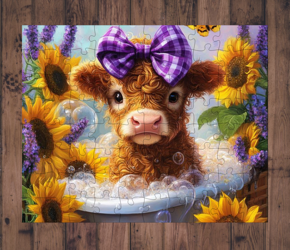 🧩 Casse-tête sublimé - Vache boucle et tournesol
