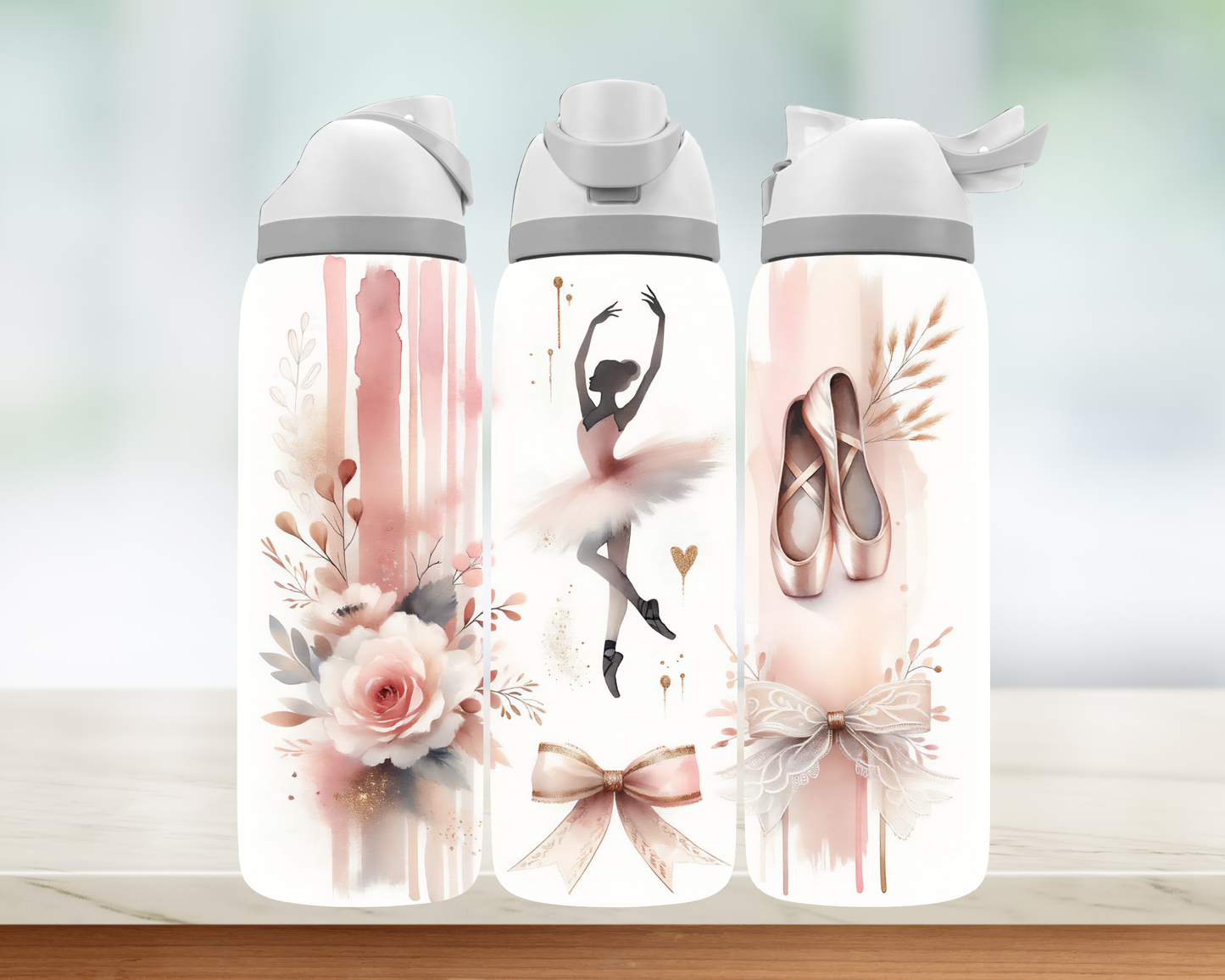 Bouteille style Owala - Danse et fleurs roses