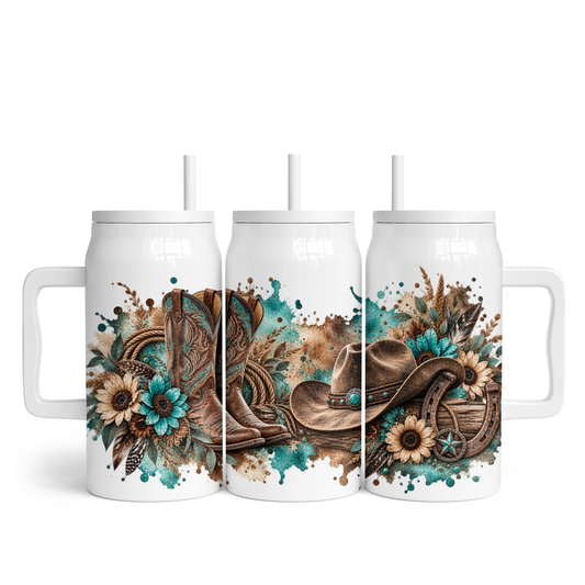Tasse isotherme 50 oz - Bottes Brun et turquoise