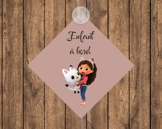 Affiche bébé à bord - Fille et son chat