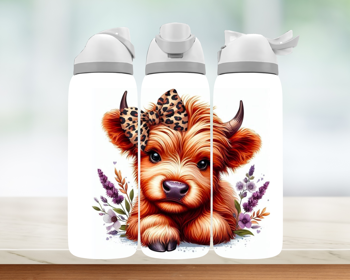 Bouteille style Owala 32 oz - Vache fleurs